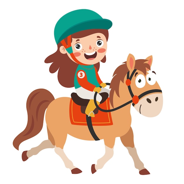 Ilustracja kreskówka dziecko jadące na koniu