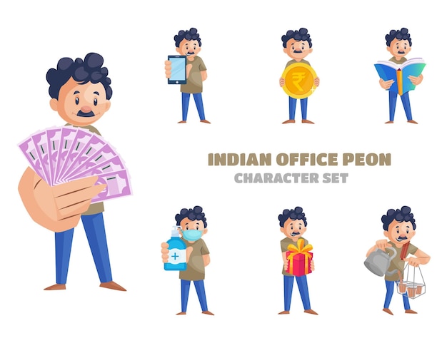 Ilustracja Kreskówka Indyjskiego Zestawu Znaków Biurowych Peon