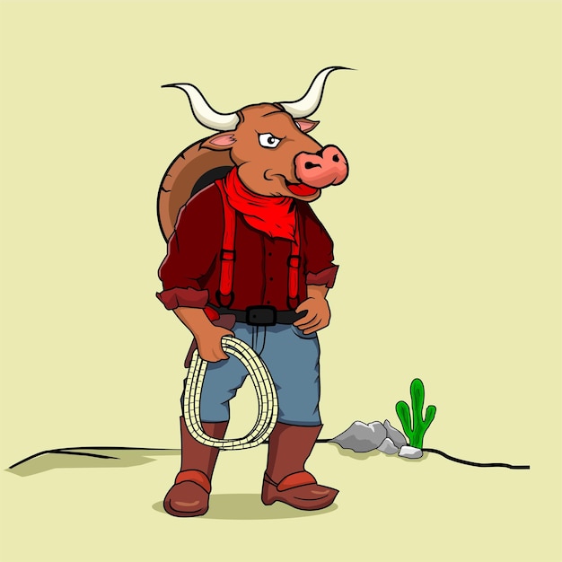 Plik wektorowy ilustracja kreskówka kowbojski byk