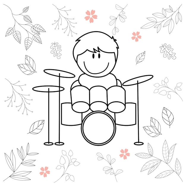 Ilustracja Kreskówka Mały Chłopiec Bawi Się Grając Na Perkusji