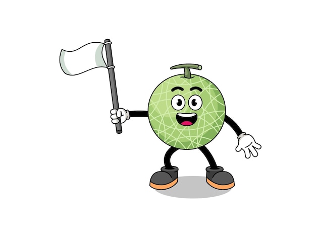 Ilustracja Kreskówka Owoców Melona Trzyma Białą Flagę