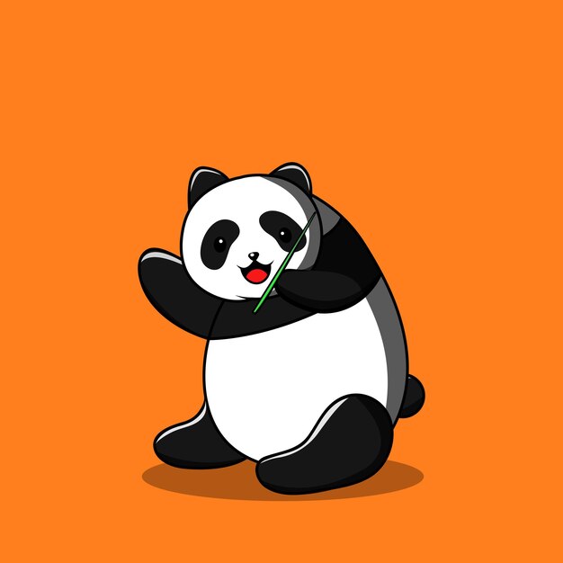 Ilustracja Kreskówka Panda Jedząca Bambus