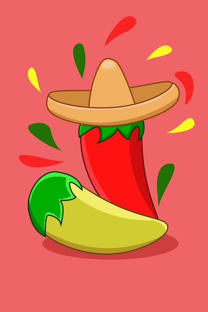 Ilustracja Kreskówka Podwójne Jalapeno I Sombrero