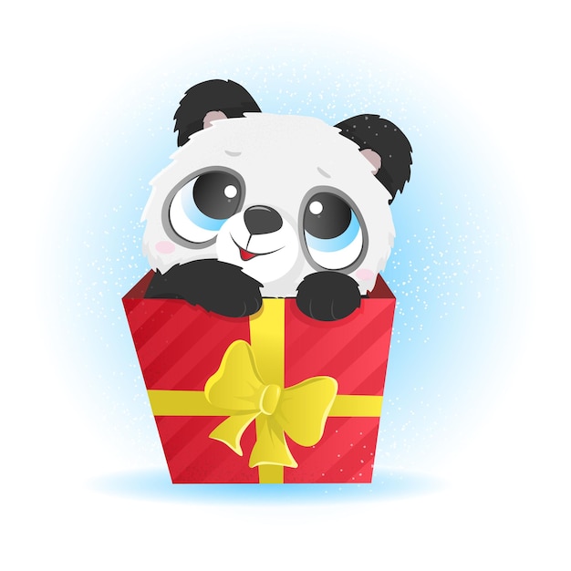 Plik wektorowy ilustracja kreskówka śliczna panda w czerwonym prezencie