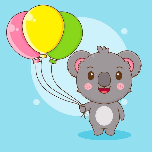 ilustracja kreskówka słodkiego misia koala trzymającego balon