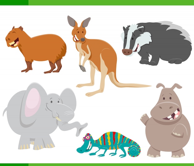 Ilustracja Kreskówka Zabawny Zestaw Znaków Zwierząt