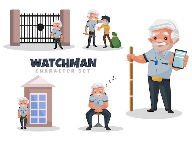 Ilustracja Kreskówka Zestaw Znaków Watchman