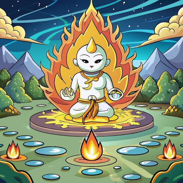 Plik wektorowy ilustracja kreskówki buddy z ogniem w środku