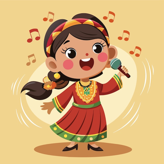 Plik wektorowy ilustracja kreskówki dziewczyny śpiewającej z mikrofonem