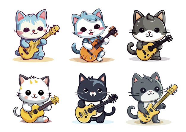 Plik wektorowy ilustracja kreskówki z kotem grającym na gitarze