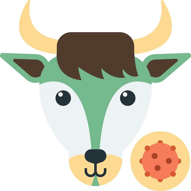 Ilustracja krowy i wirusa w minimalistycznym stylu
