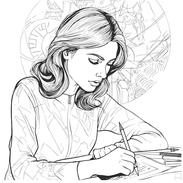Plik wektorowy ilustracja książka do malowania strona kobieta studiować czyste