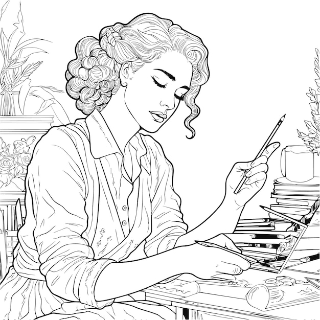 Plik wektorowy ilustracja książka do malowania strona kobieta studium