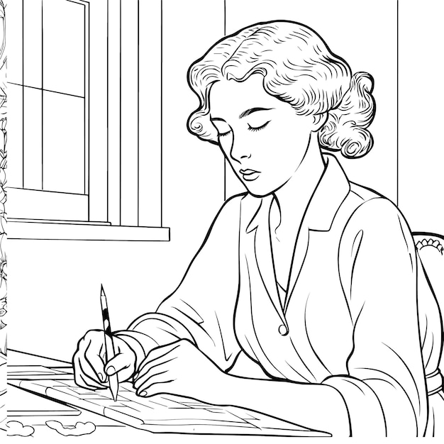 Plik wektorowy ilustracja książka do malowania strona kobieta studium