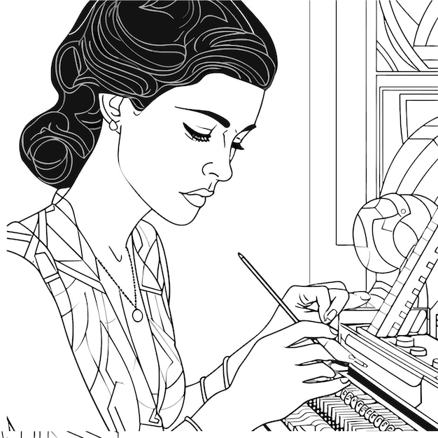ilustracja książka do malowania strona kobieta studium