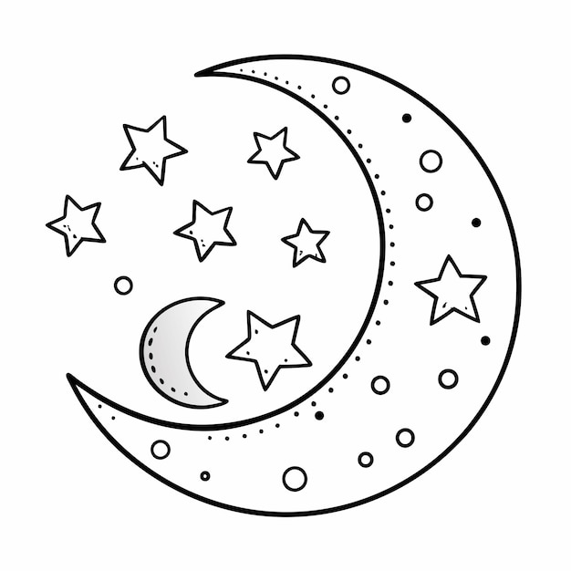 Ilustracja księżyca i gwiazd Kolorowanie arkuszy