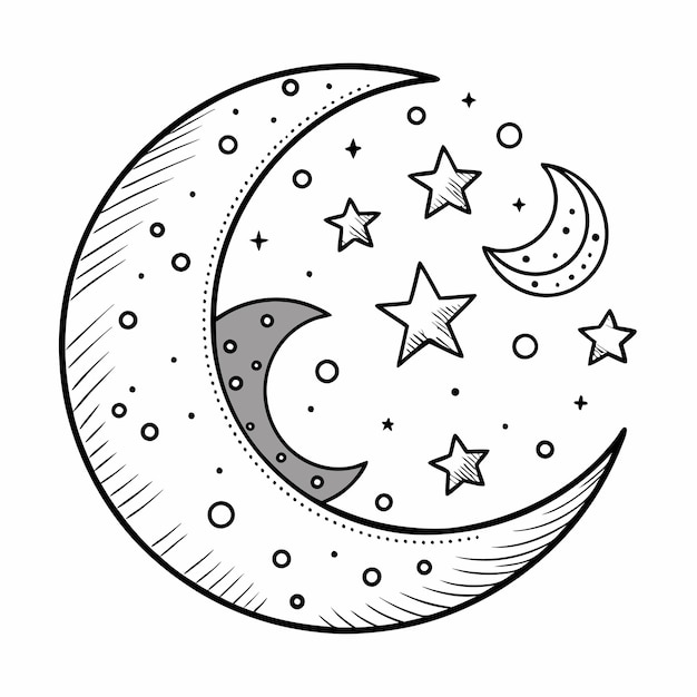 Ilustracja księżyca i gwiazd Kolorowanie arkuszy