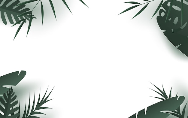ilustracja lato z liści palmowych Background.jungle pozostawia zielony bez szwu kwiatowy wzór. Kreatywny projekt banera lub ulotki przez ciemnozielone liście palmowe. Sztuka papieru i styl rzemiosła. wektor. EPS10