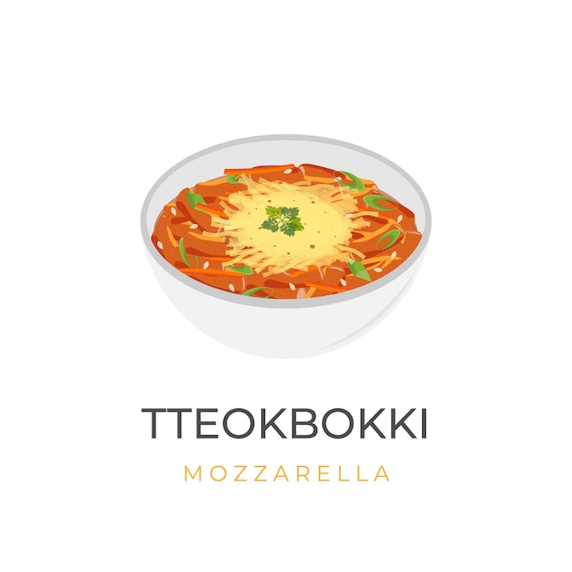 Plik wektorowy ilustracja logo koreański ciasto ryżowe tteokbokki z serem w misce