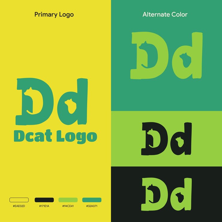 Wektor ilustracja logo negatywna przestrzeń litera kota d