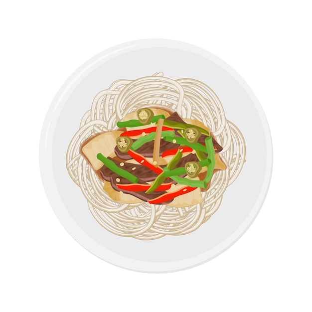 Ilustracja Logo Wektorowy Clipart na górze Wyświetlaj Laghman Noodles na talerzu