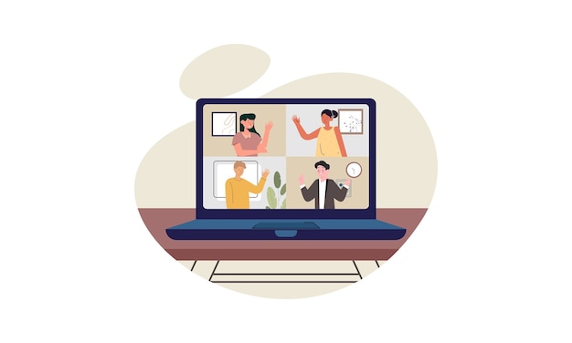 Plik wektorowy ilustracja ludzie biznesu o wideokonferencję z kolegami podczas pobytu w domu