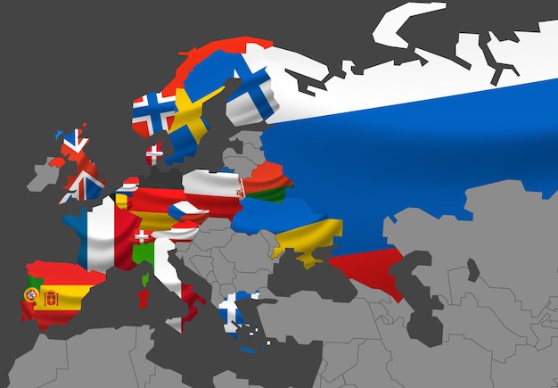 Plik wektorowy ilustracja mapa europy z flagami.