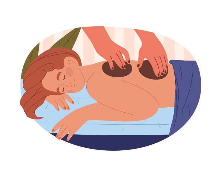 Wektor ilustracja masażu wektorowego pleców terapia ręczna z lekarzem i znakiem spa na złagodzenie napięcia mięśniowego