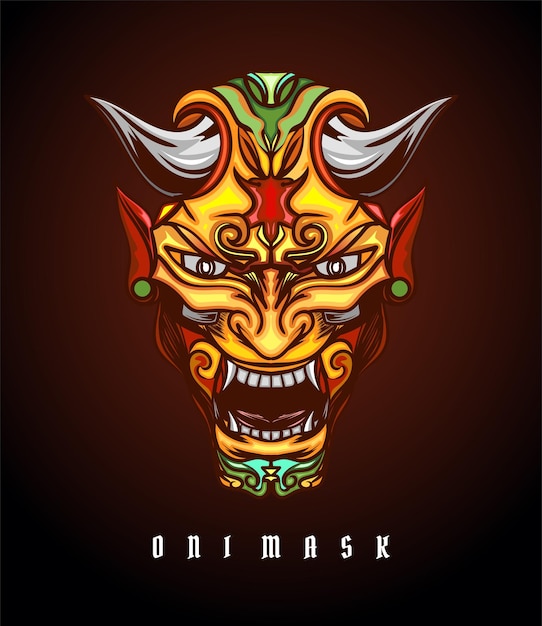 Ilustracja Maska Maska Oni z przerażającymi rogami