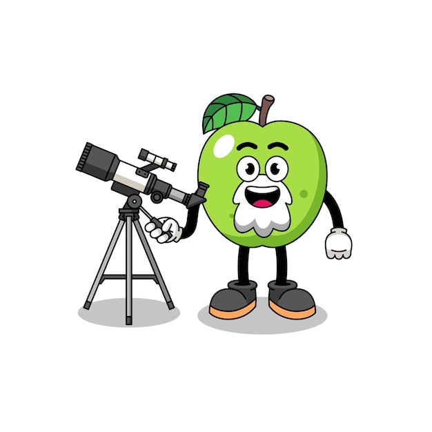 Ilustracja Maskotki Zielonego Jabłka Jako Projektu Postaci Astronoma