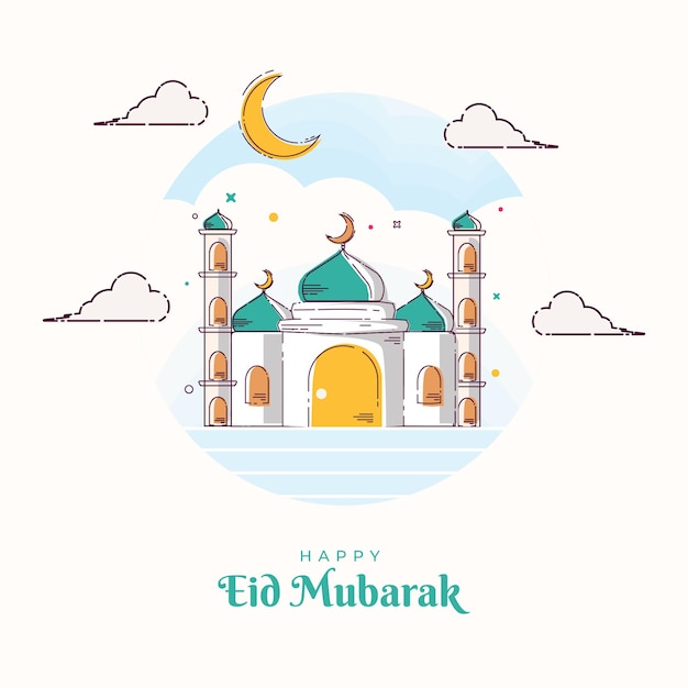 Ilustracja Meczet Eid Mubarak Line Art Szablon Kartkę Z życzeniami I Tło Ramadan Kareem