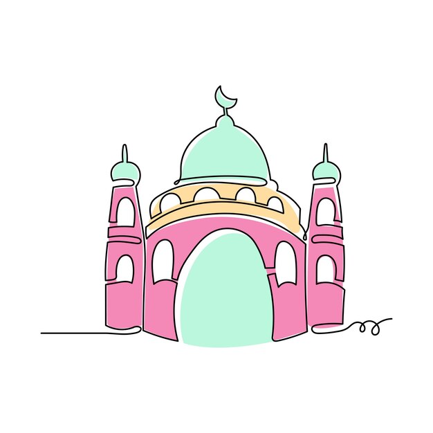 Plik wektorowy ilustracja meczetu styl ciągłego rysowania linii ramadan kareem concept