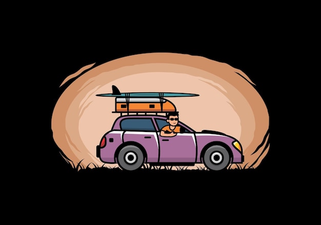 Plik wektorowy ilustracja mężczyzny jadącego samochodem na wakacje