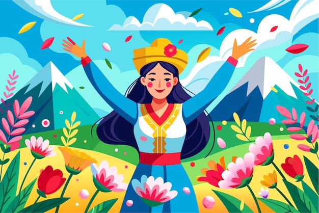 Ilustracja młodej dziewczyny z Kazachstanu