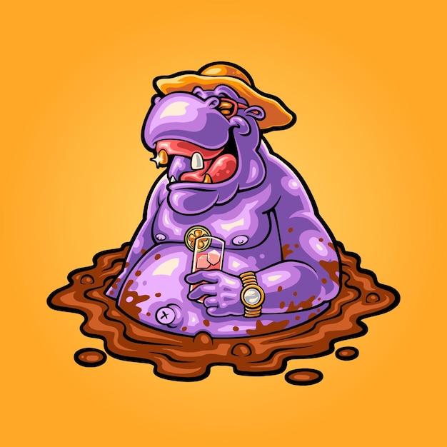 Plik wektorowy ilustracja moczenia hipopotama w błocie