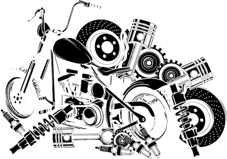 Wektor ilustracja motocykla z projektem części zamiennych