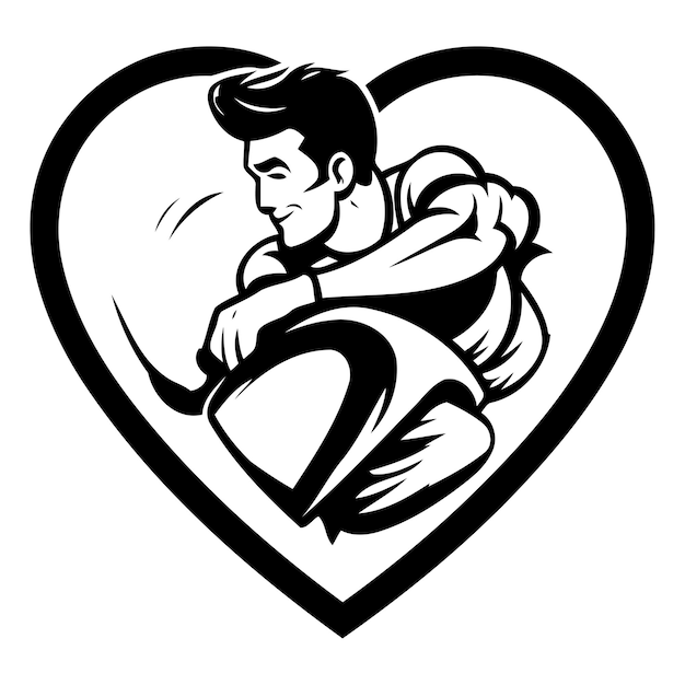 Plik wektorowy ilustracja motocyklisty na motocyklu widziana z boku w kształcie serca wykonana w stylu retro