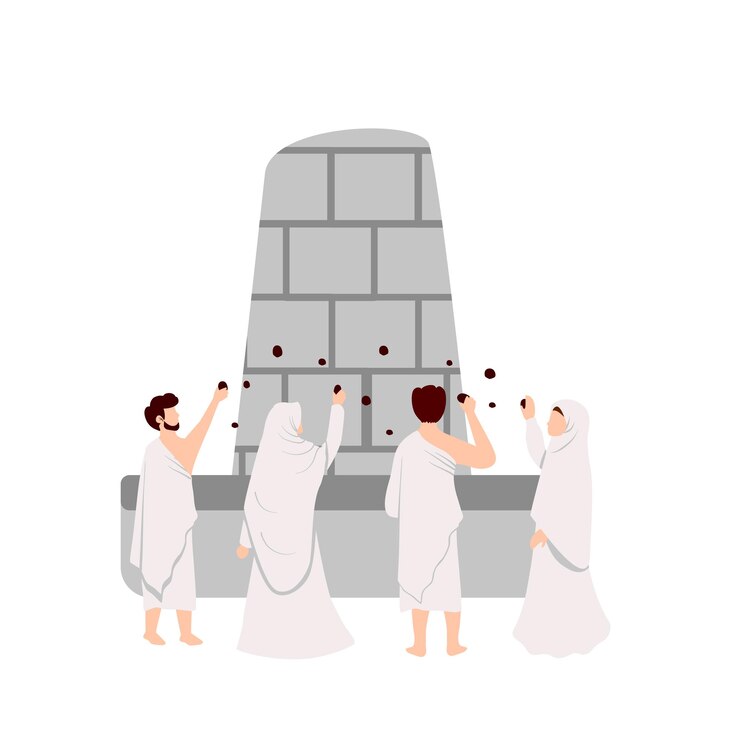 Wektor ilustracja muzułmańskich pielgrzymów wielbiących rzucających jumrah w hajj