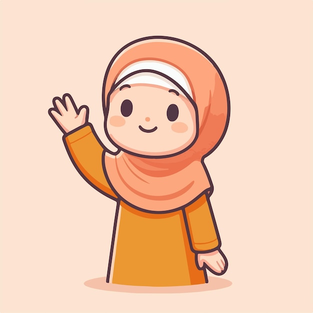Ilustracja Muzułmańskiej Kobiety Pozdrawiającej W Prostym I Minimalistycznym Stylu