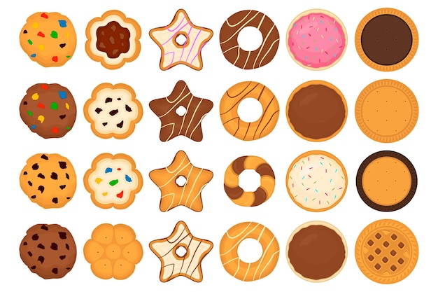 Ilustracja na temat dużego zestawu różnego zestawu ciasteczek kolorowych ciasteczek