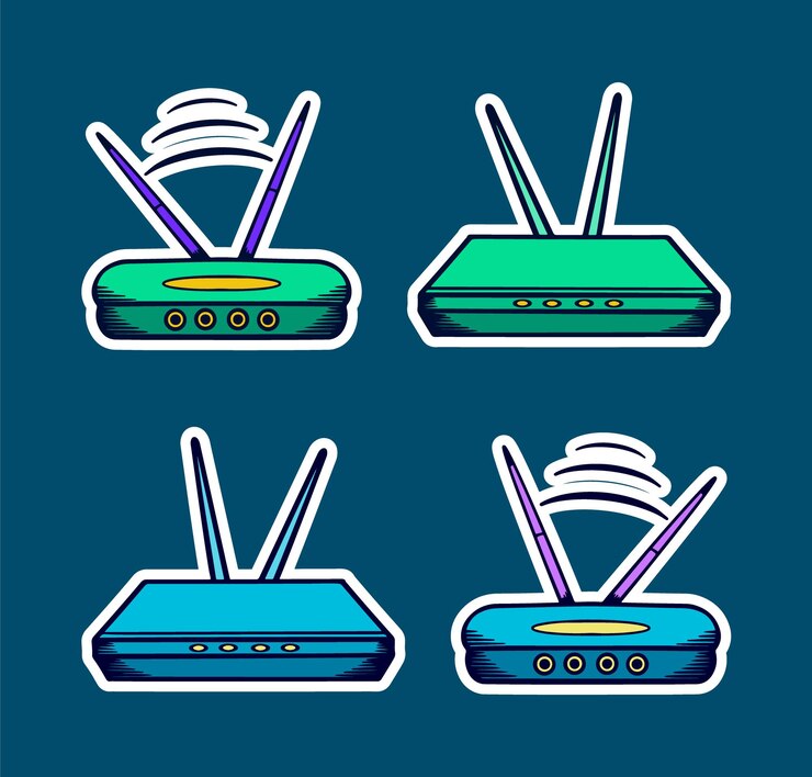 Wektor ilustracja naklejki wi-fi router doodle w stylu retro