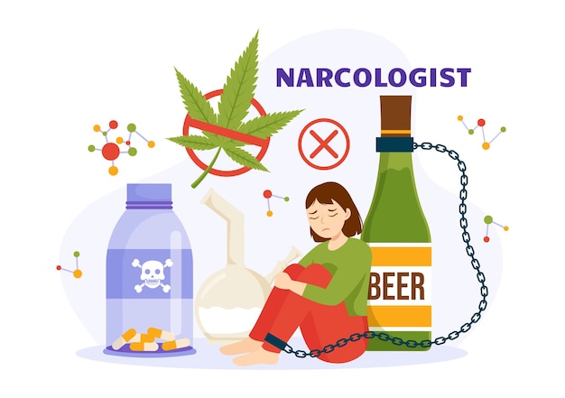Ilustracja Narkologi Dla świadomości Uzależnienia Od Narkotyków Alkohol I Tytoń W Szablonach Opieki Zdrowotnej