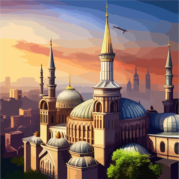 Ilustracja Niesamowitej Architektury Projektu Muzułmańskiego Meczetu Ramadan Ilustracji Wektorowych