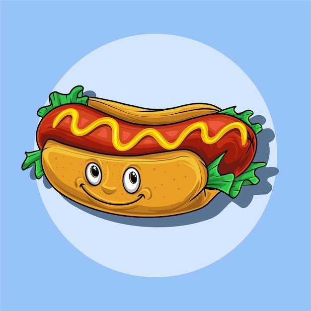 Ilustracja O Charakterze Hotdog Z Uśmiechniętą Twarzą