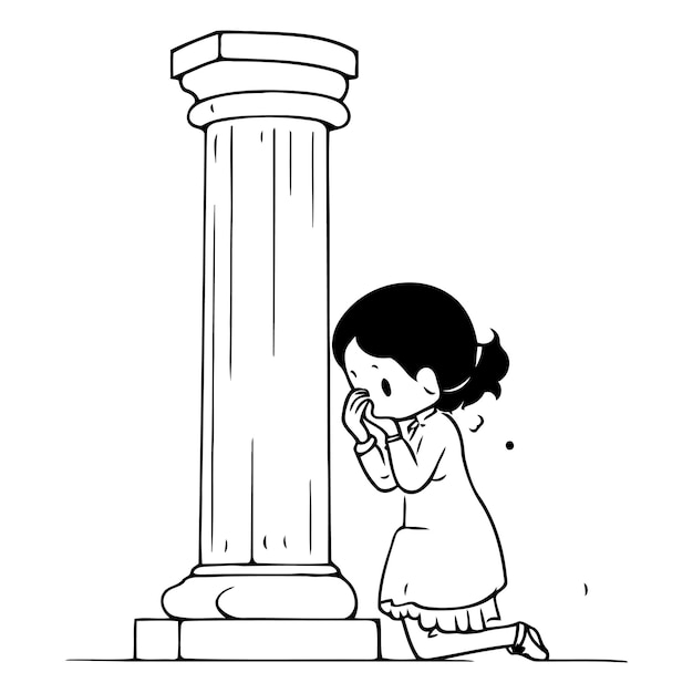 Plik wektorowy ilustracja o dziewczynce płaczącej w pobliżu kolumny