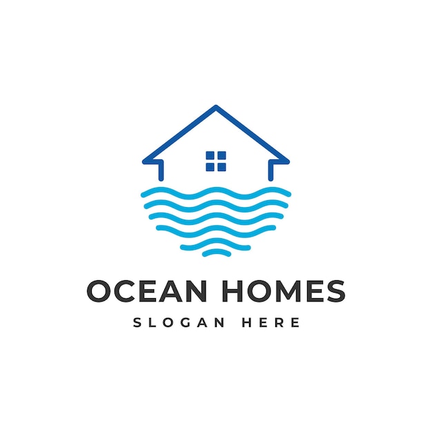 Ilustracja Ocean domu morze fala wybrzeże dom logo wektor