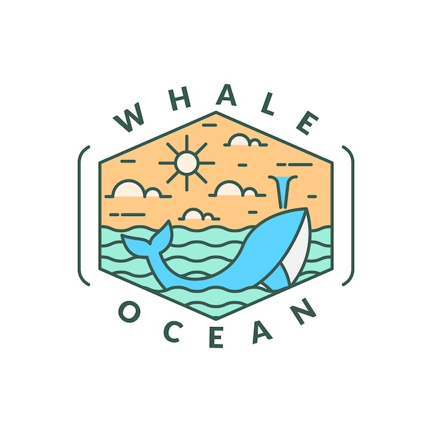 Ilustracja Oceanu I Wieloryba Monoliny Lub Stylu Sztuki Liniowej