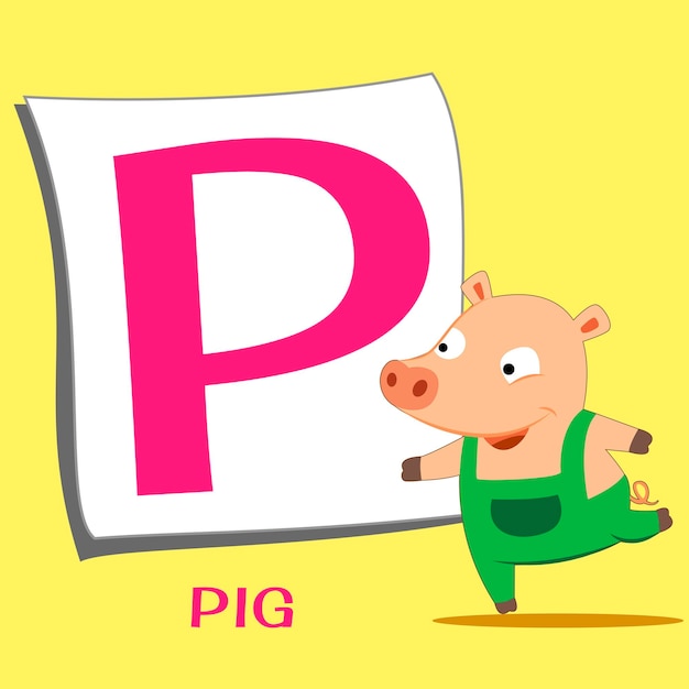 Plik wektorowy ilustracja odizolowanego alfabetu zwierząt p ze świnią