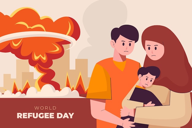 Ilustracja organiczny płaski światowy dzień uchodźcy