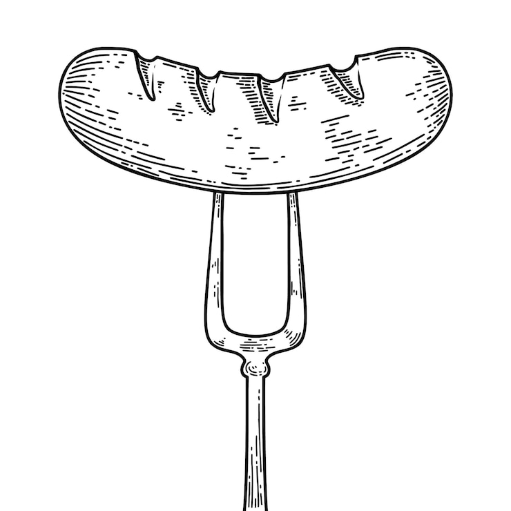 Wektor ilustracja pieczonej kiełbasy na widelec grawerowanie ilustracji wektorowych element projektu dla restauracji food courtfast food bar menu
